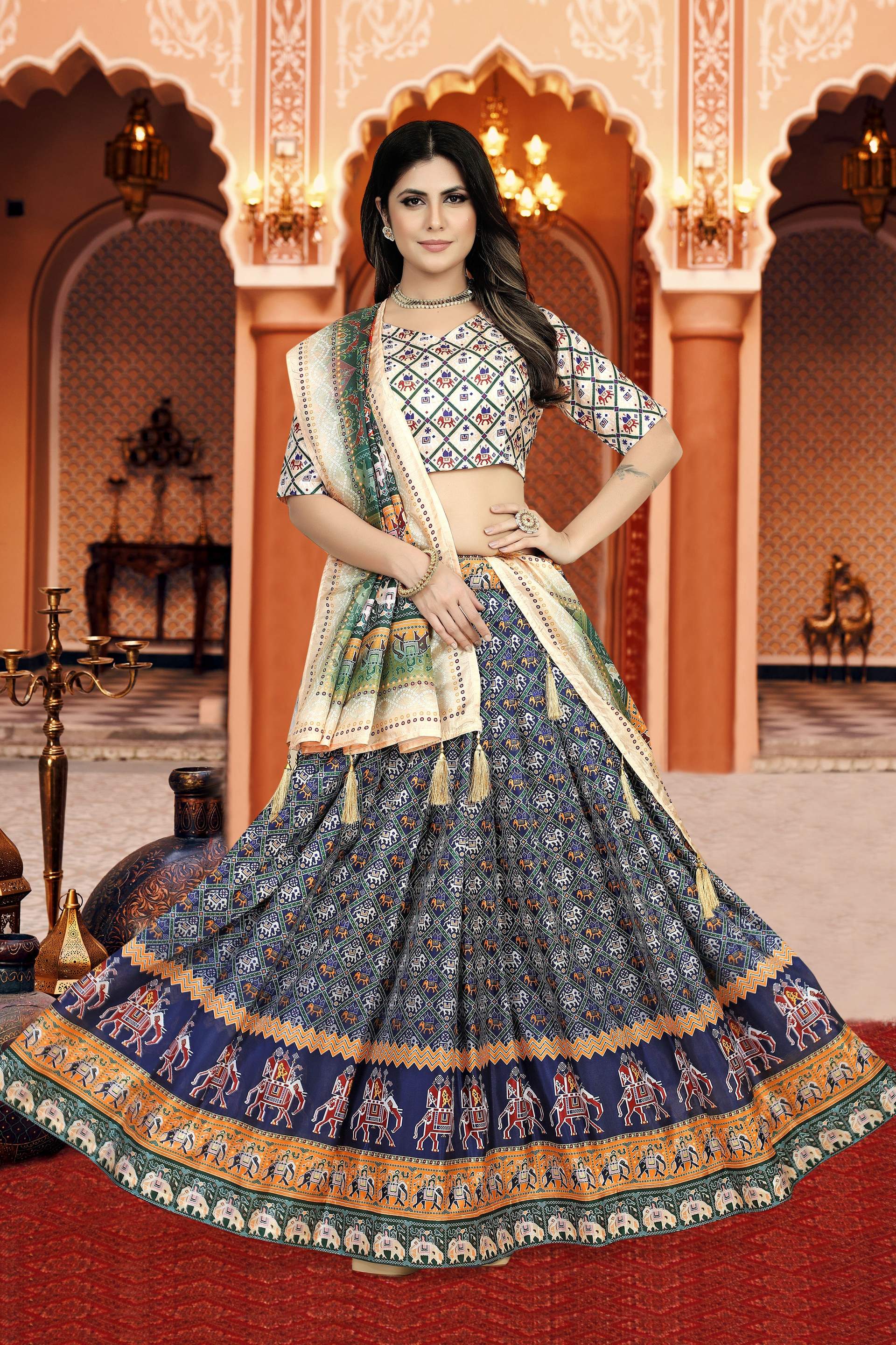Sonakshi Women's Multicolor Dola Silk Digital Printed Lehenga Choli With Dupatta - Distacart