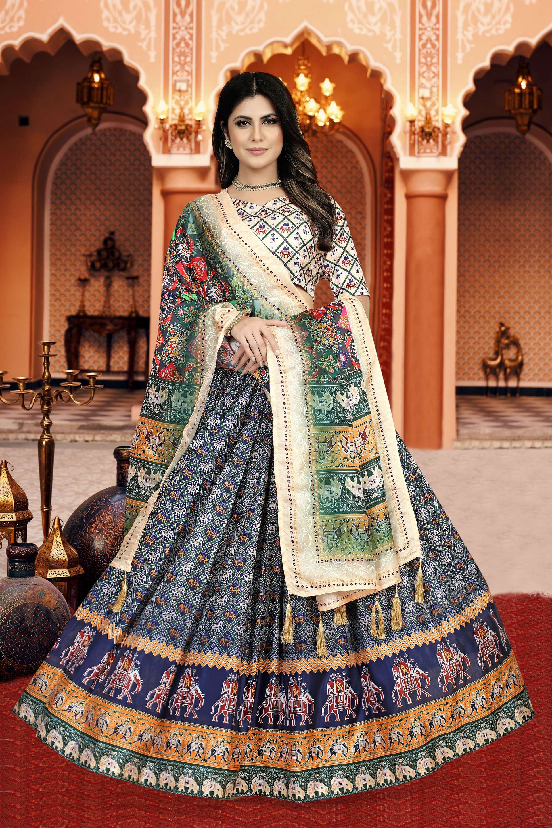 Sonakshi Women's Multicolor Dola Silk Digital Printed Lehenga Choli With Dupatta - Distacart