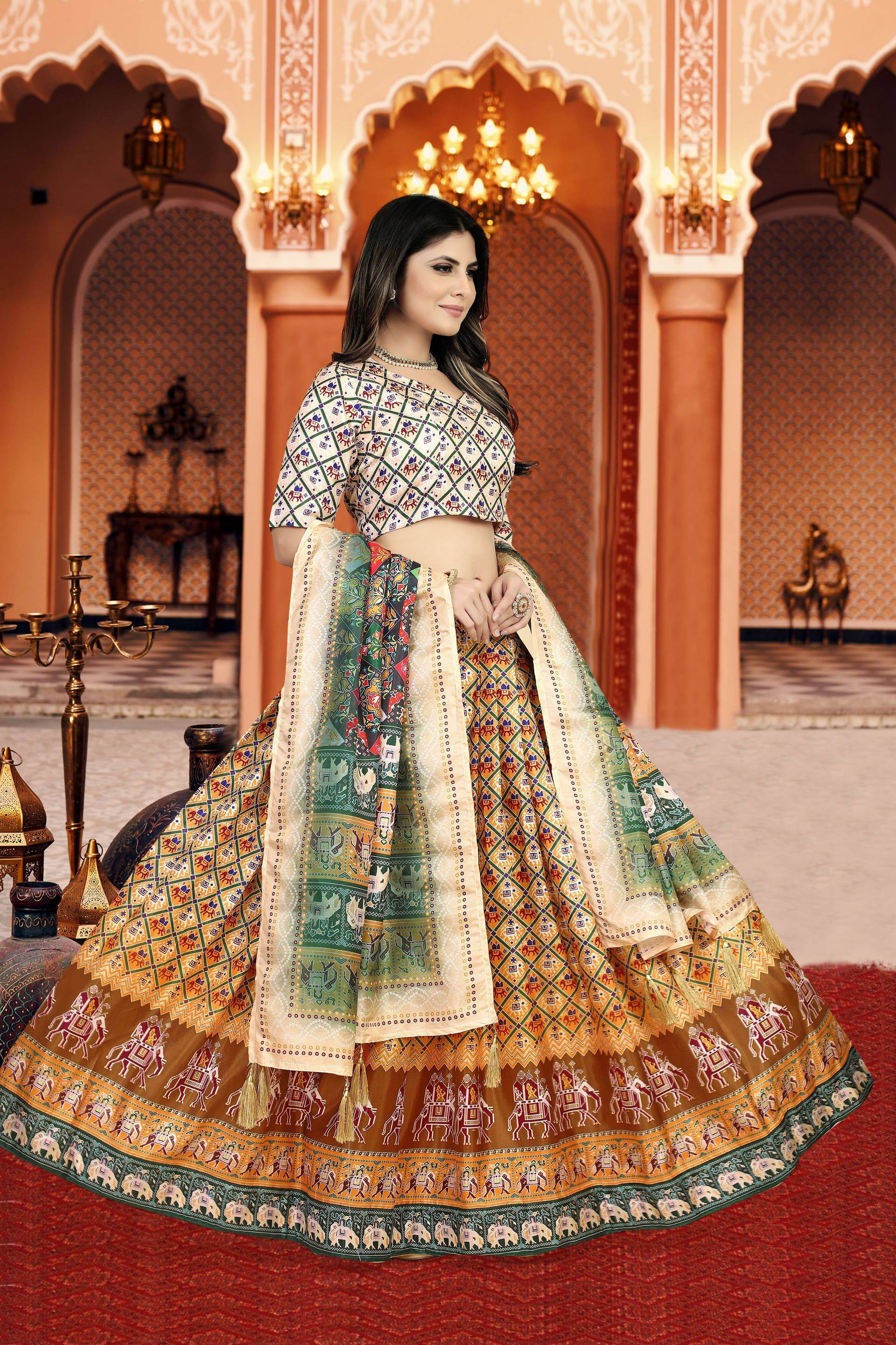 Sonakshi Women's Multicolor Dola Silk Digital Printed Lehenga Choli With Dupatta - Distacart