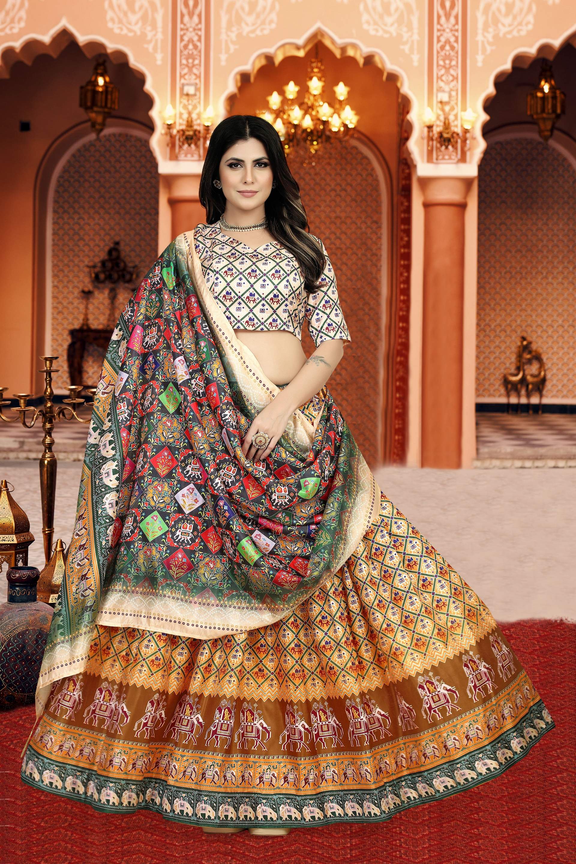 Sonakshi Women's Multicolor Dola Silk Digital Printed Lehenga Choli With Dupatta - Distacart