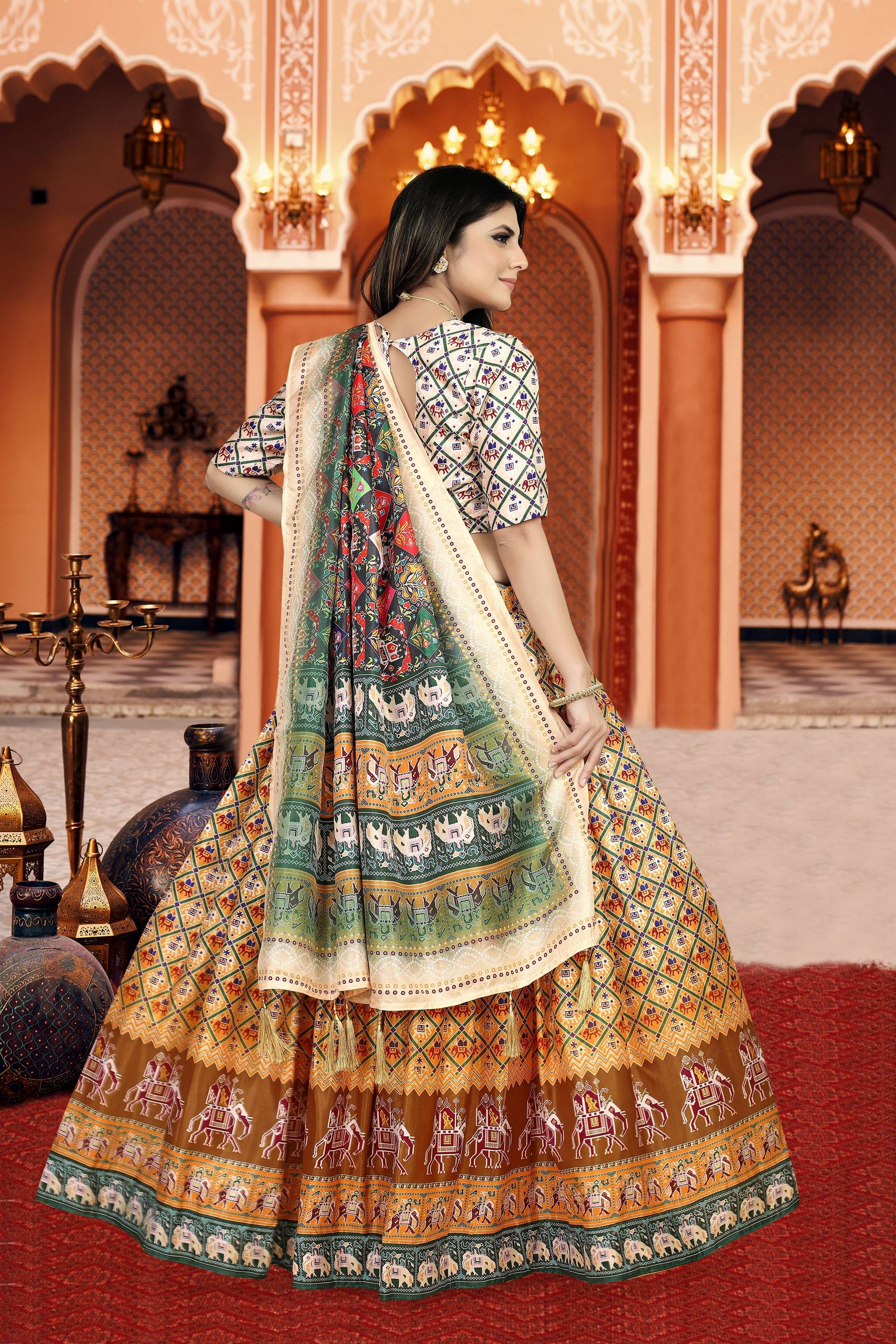 Sonakshi Women's Multicolor Dola Silk Digital Printed Lehenga Choli With Dupatta - Distacart
