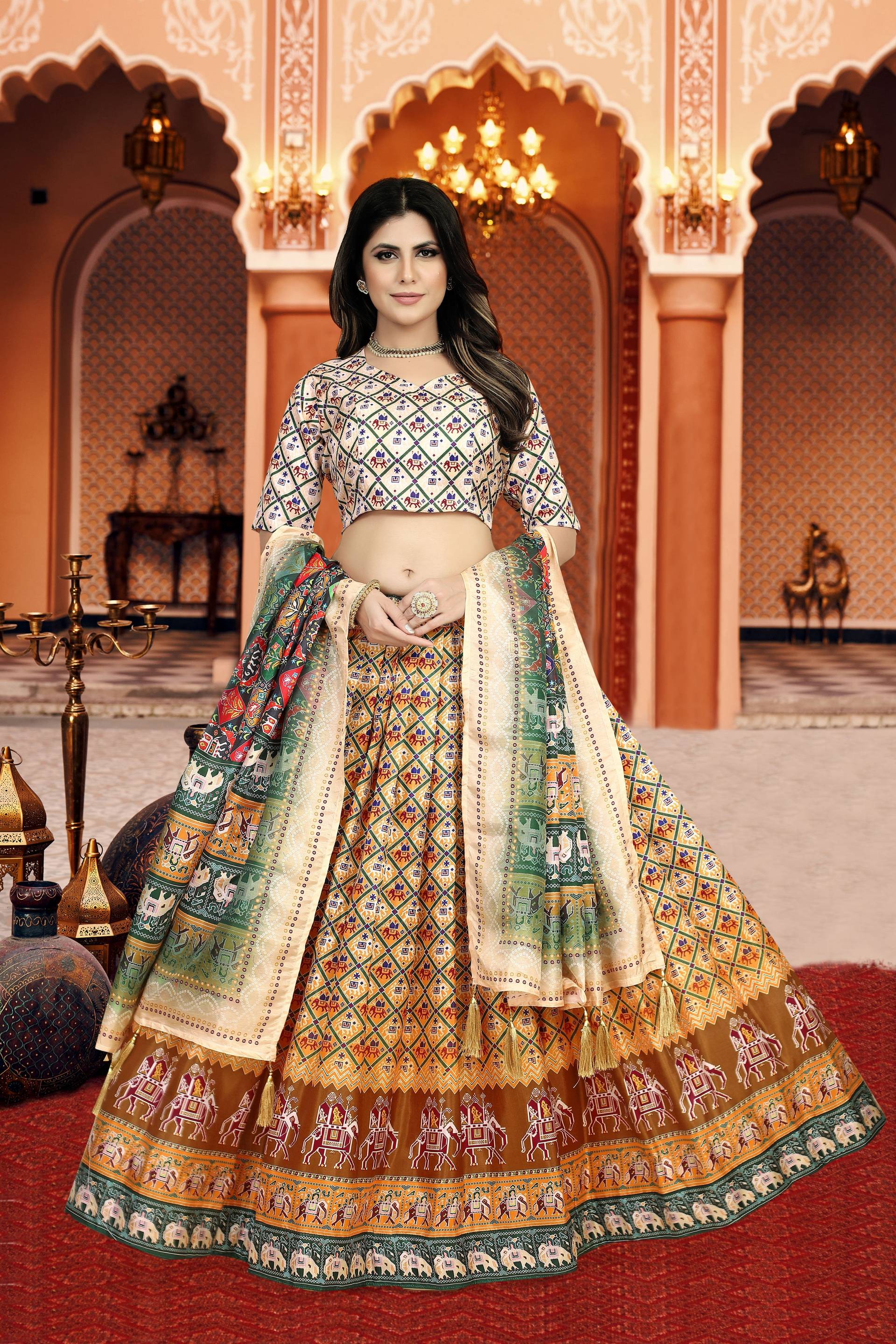 Sonakshi Women's Multicolor Dola Silk Digital Printed Lehenga Choli With Dupatta - Distacart
