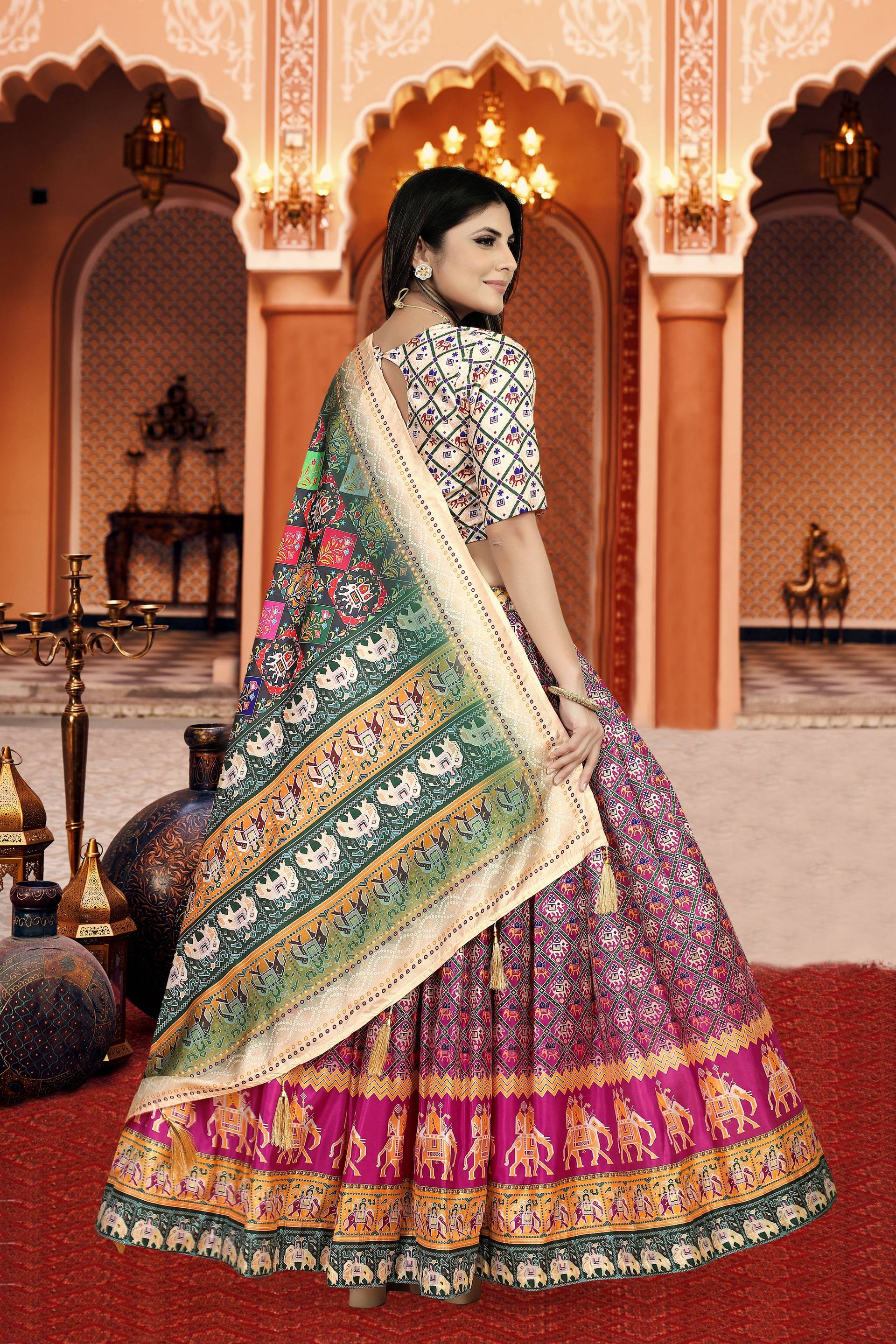 Sonakshi Women's Multicolor Dola Silk Digital Printed Lehenga Choli With Dupatta - Distacart