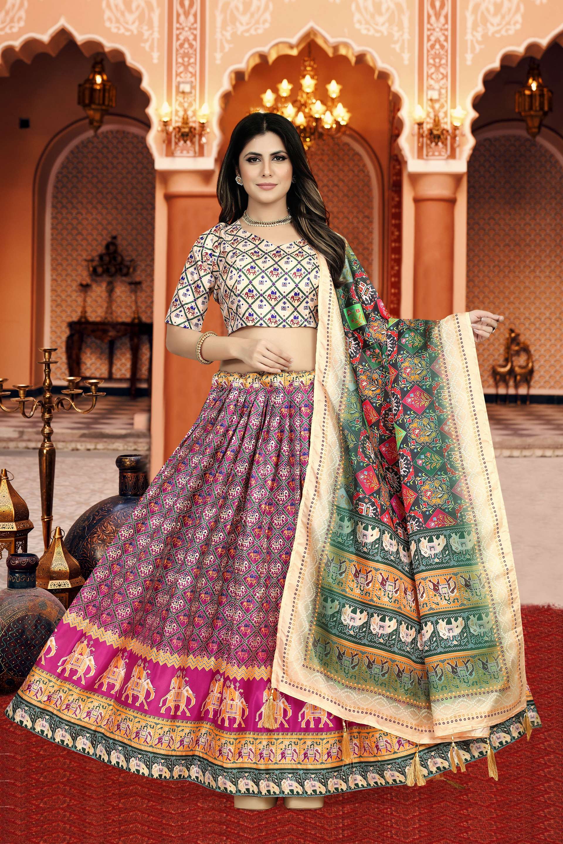 Sonakshi Women's Multicolor Dola Silk Digital Printed Lehenga Choli With Dupatta - Distacart