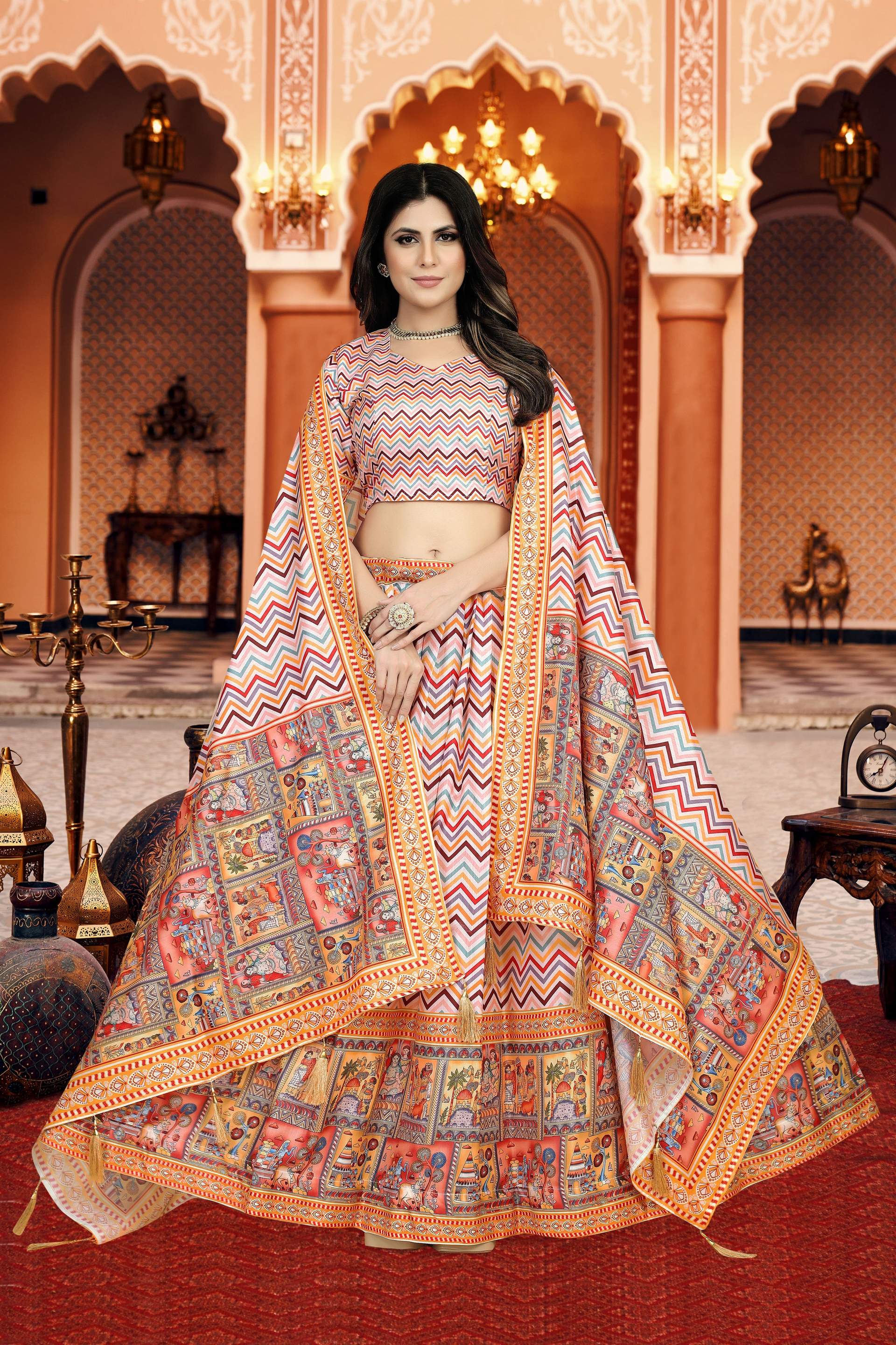 Sonakshi Women's Multicolor Dola Silk Digital Printed Lehenga Choli With Dupatta - Distacart