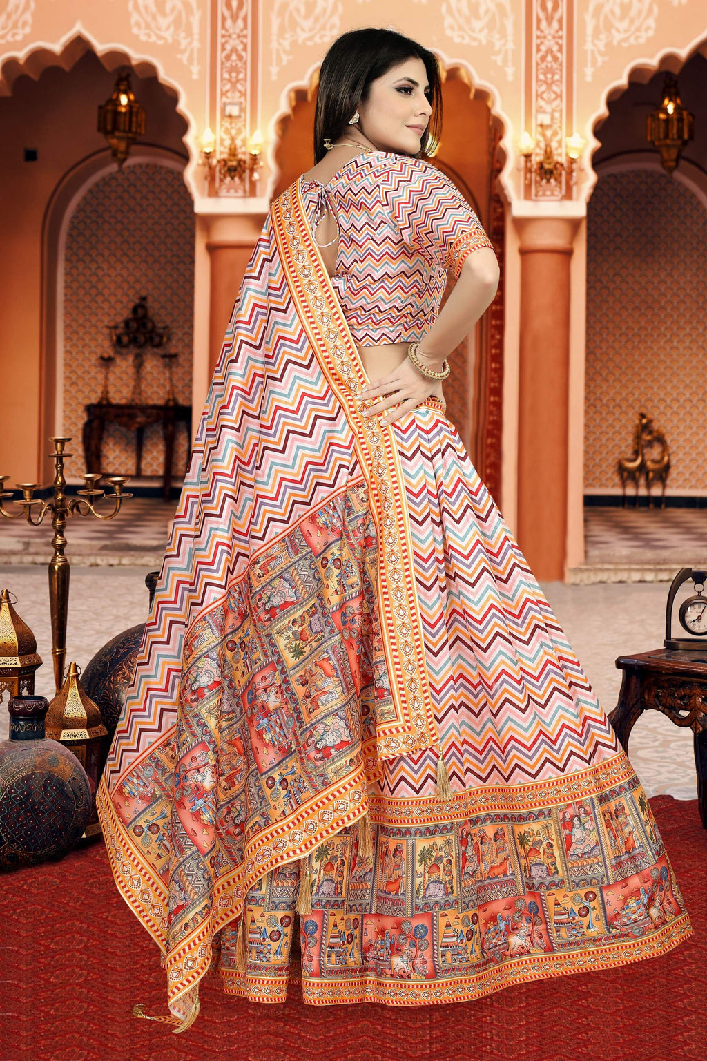 Sonakshi Women's Multicolor Dola Silk Digital Printed Lehenga Choli With Dupatta - Distacart