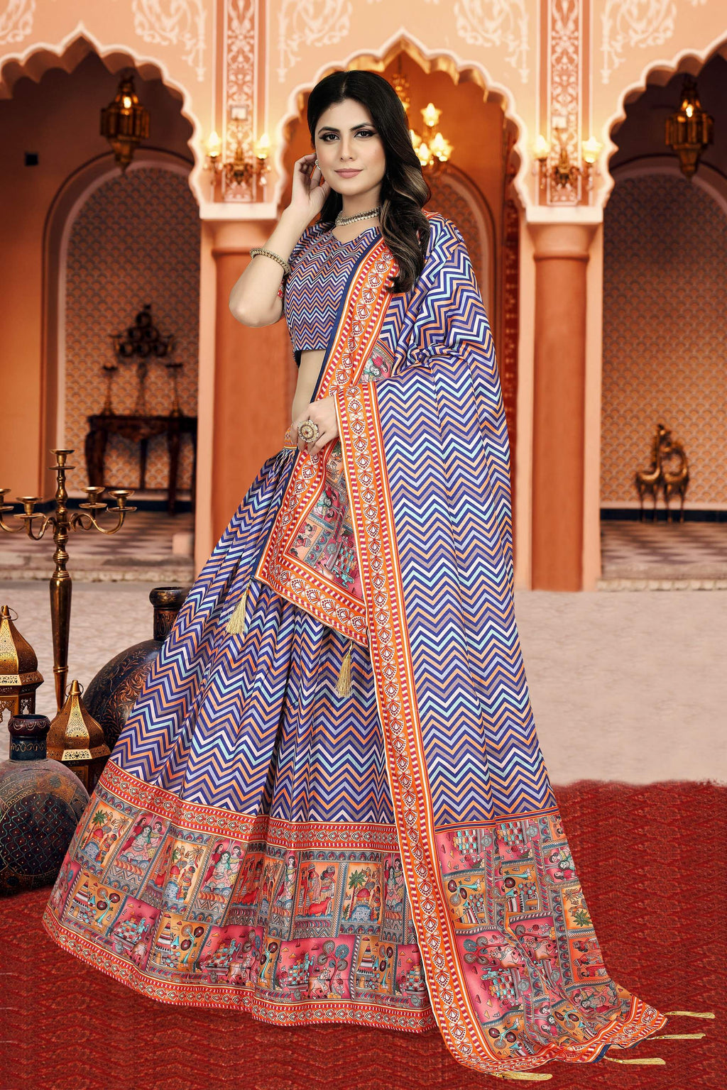 Sonakshi Women's Multicolor Dola Silk Digital Printed Lehenga Choli With Dupatta - Distacart