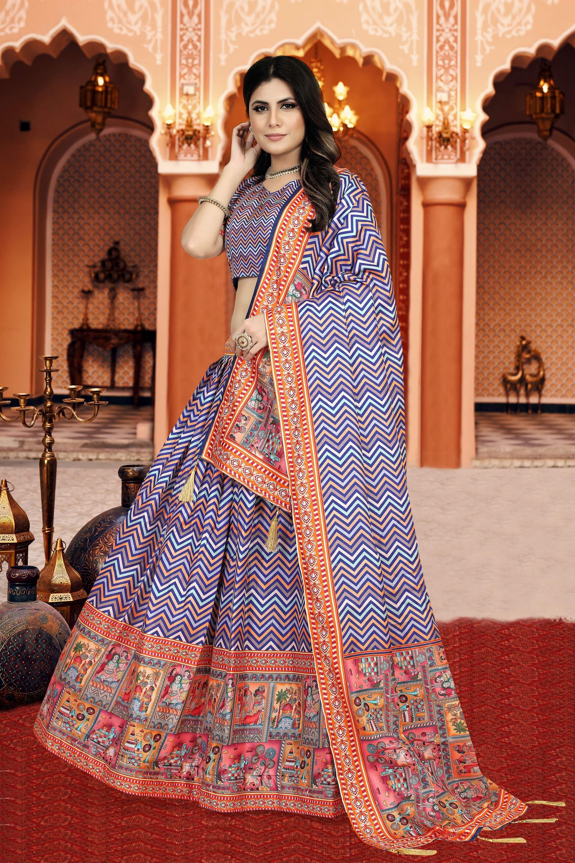 Sonakshi Women's Multicolor Dola Silk Digital Printed Lehenga Choli With Dupatta - Distacart