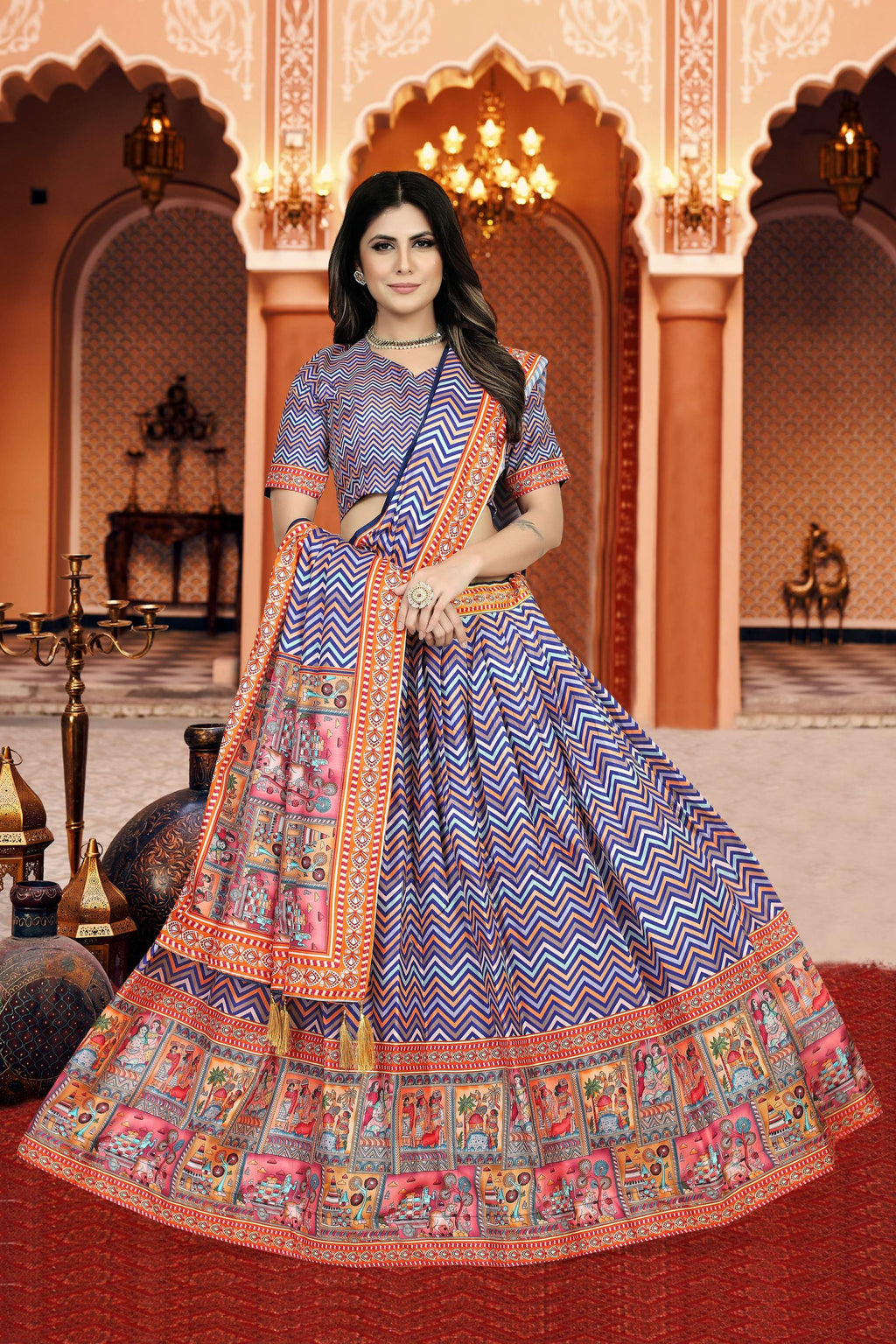 Sonakshi Women's Multicolor Dola Silk Digital Printed Lehenga Choli With Dupatta - Distacart