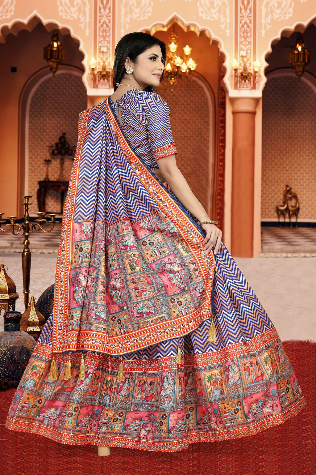 Sonakshi Women's Multicolor Dola Silk Digital Printed Lehenga Choli With Dupatta - Distacart