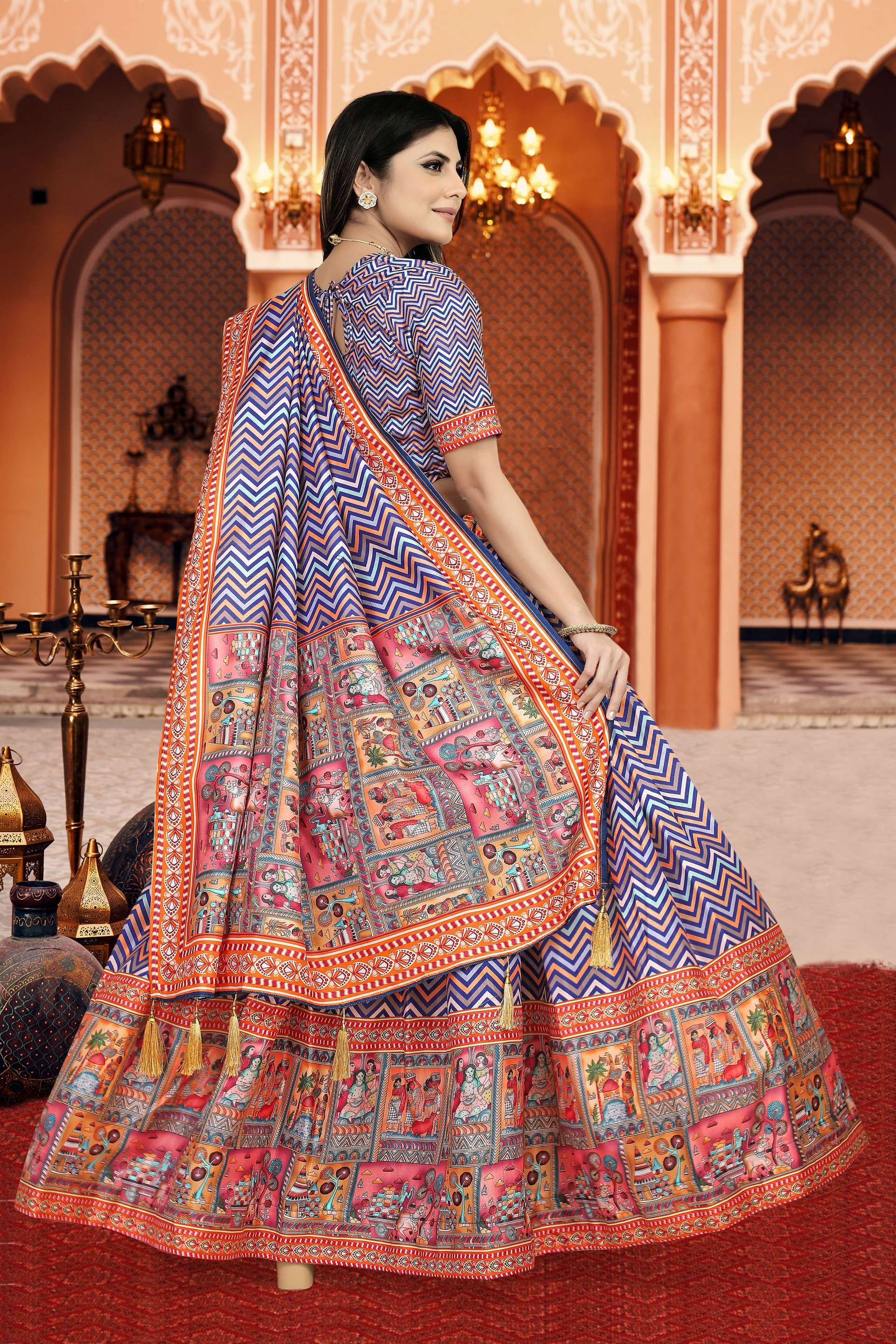 Sonakshi Women's Multicolor Dola Silk Digital Printed Lehenga Choli With Dupatta - Distacart