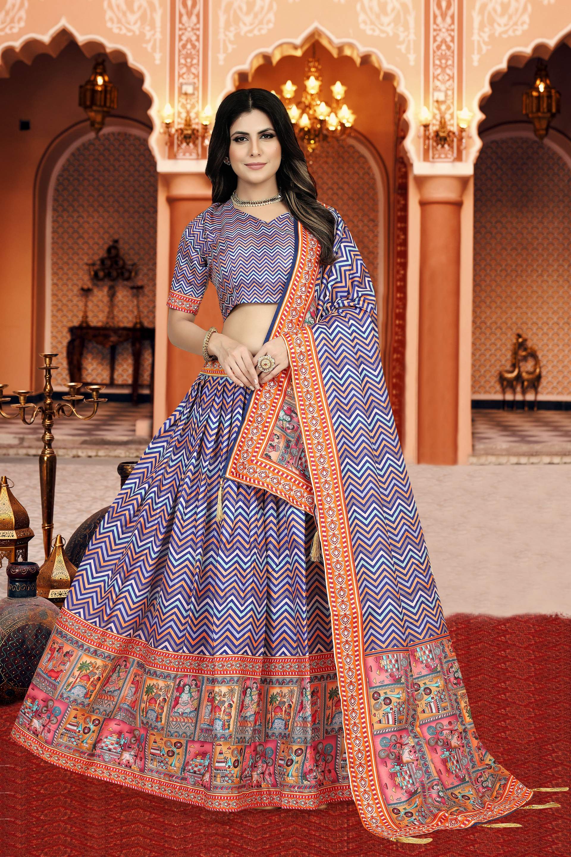 Sonakshi Women's Multicolor Dola Silk Digital Printed Lehenga Choli With Dupatta - Distacart