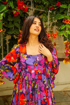 Sonakshi Women's Multicolor Georgette Digital Print Full Round Flair Anarkali Gown Set - Distacart