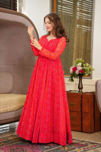 Sonakshi Women's Rani Georgette Digital Print Full Round Flair Anarkali Gown Set - Distacart