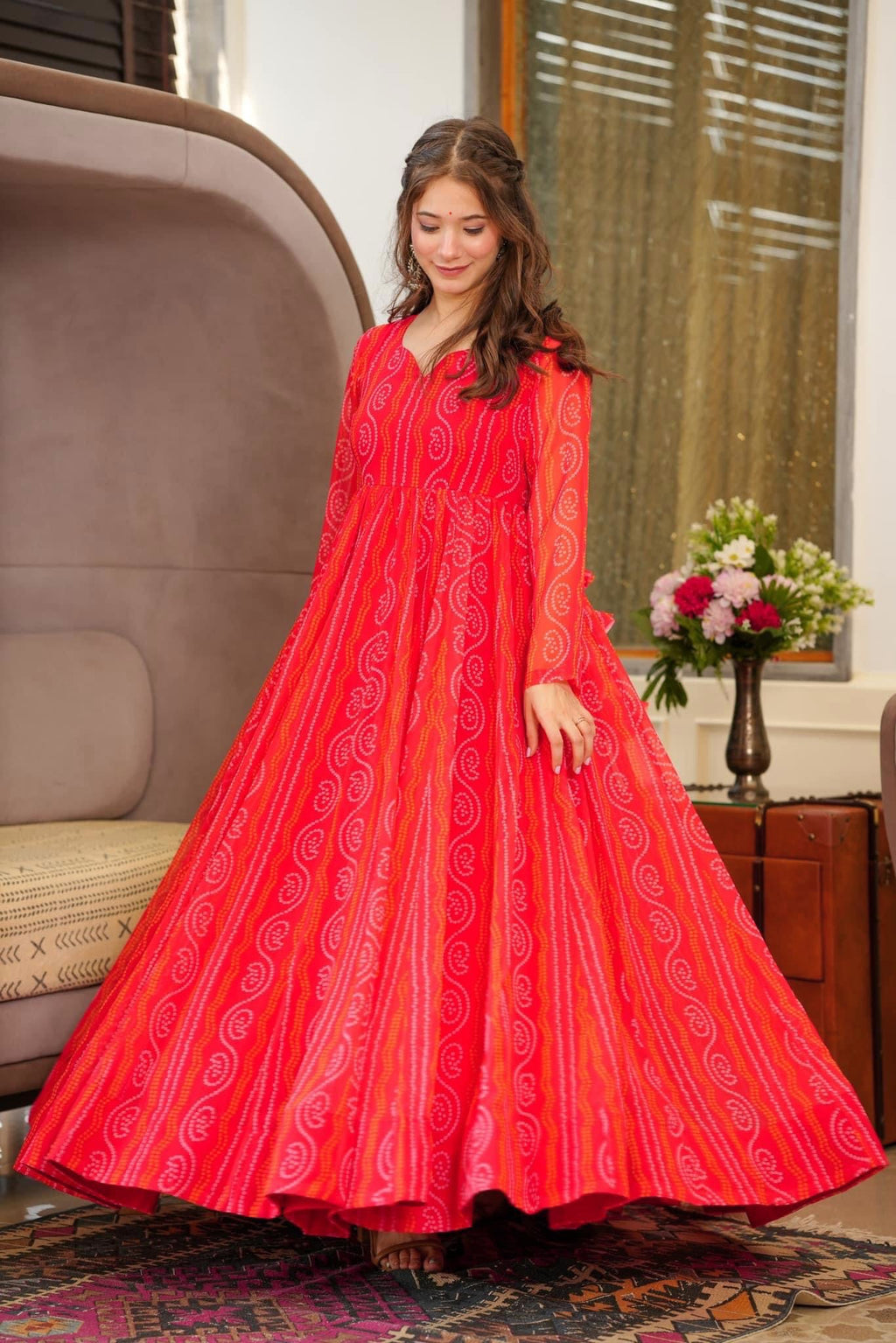Sonakshi Women's Rani Georgette Digital Print Full Round Flair Anarkali Gown Set - Distacart