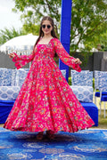 Sonakshi Women's Pink Georgette Digital Print Full Round Flair Anarkali Gown Set - Distacart