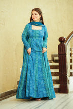 Sonakshi Women's Blue Georgette Digital Print Full Round Flair Anarkali Gown Set With Dupatta - Distacart