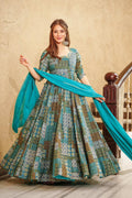 Sonakshi Women's Sky Blue Rayon Digital Print Full Round Flair Anarkali Gown Set With Dupatta - Distacart