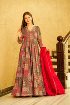Sonakshi Women's Multicolor Rayon Digital Print Full Round Flair Anarkali Gown Set With Dupatta - Distacart