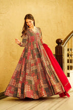 Sonakshi Women's Multicolor Rayon Digital Print Full Round Flair Anarkali Gown Set With Dupatta - Distacart