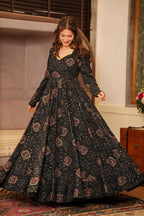 Sonakshi Women's Black Rayon Digital Print Full Round Flair Anarkali Gown Set - Distacart