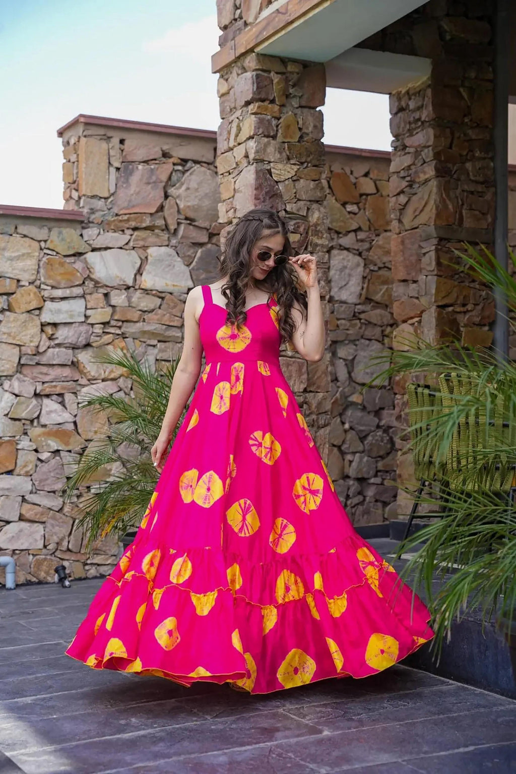 Sonakshi Women's Pink Rayon Digital Print Full Round Flair Anarkali Gown Set - Distacart