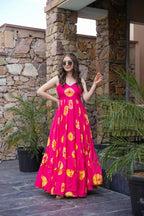 Sonakshi Women's Pink Rayon Digital Print Full Round Flair Anarkali Gown Set - Distacart