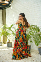 Sonakshi Women's Multicolor Rayon Digital Print Full Round Flair Anarkali Gown Set - Distacart