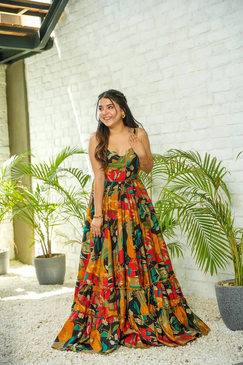 Sonakshi Women's Multicolor Rayon Digital Print Full Round Flair Anarkali Gown Set - Distacart