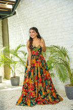 Sonakshi Women's Multicolor Rayon Digital Print Full Round Flair Anarkali Gown Set - Distacart