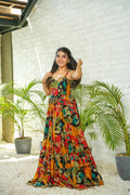 Sonakshi Women's Multicolor Rayon Digital Print Full Round Flair Anarkali Gown Set - Distacart