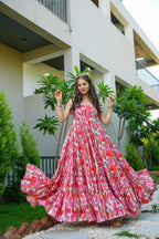 Sonakshi Women's Babypink Rayon Digital Print Full Round Flair Anarkali Gown Set - Distacart