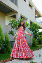 Sonakshi Women's Babypink Rayon Digital Print Full Round Flair Anarkali Gown Set - Distacart