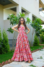 Sonakshi Women's Babypink Rayon Digital Print Full Round Flair Anarkali Gown Set - Distacart