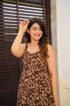 Sonakshi Women's Brown Rayon Digital Print Full Round Flair Anarkali Gown Set - Distacart