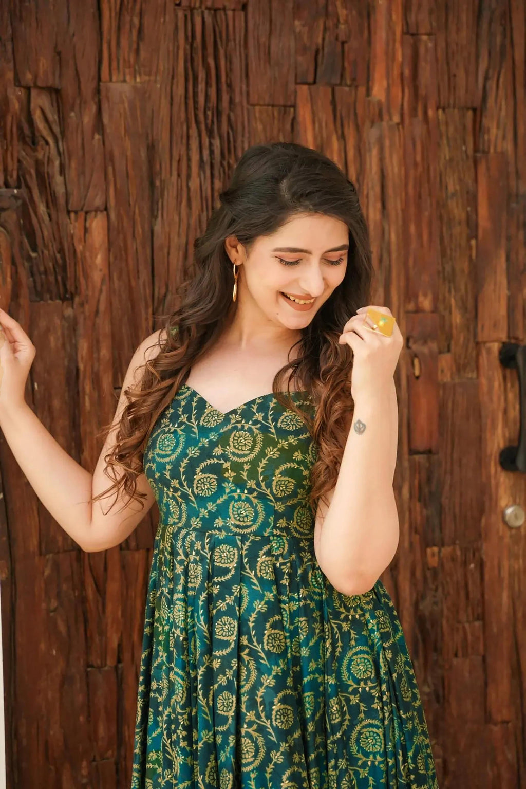 Sonakshi Women's Green Rayon Digital Print Full Round Flair Anarkali Gown Set - Distacart
