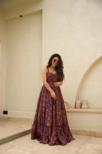 Sonakshi Women's Purple Rayon Digital Print Full Round Flair Anarkali Gown Set - Distacart
