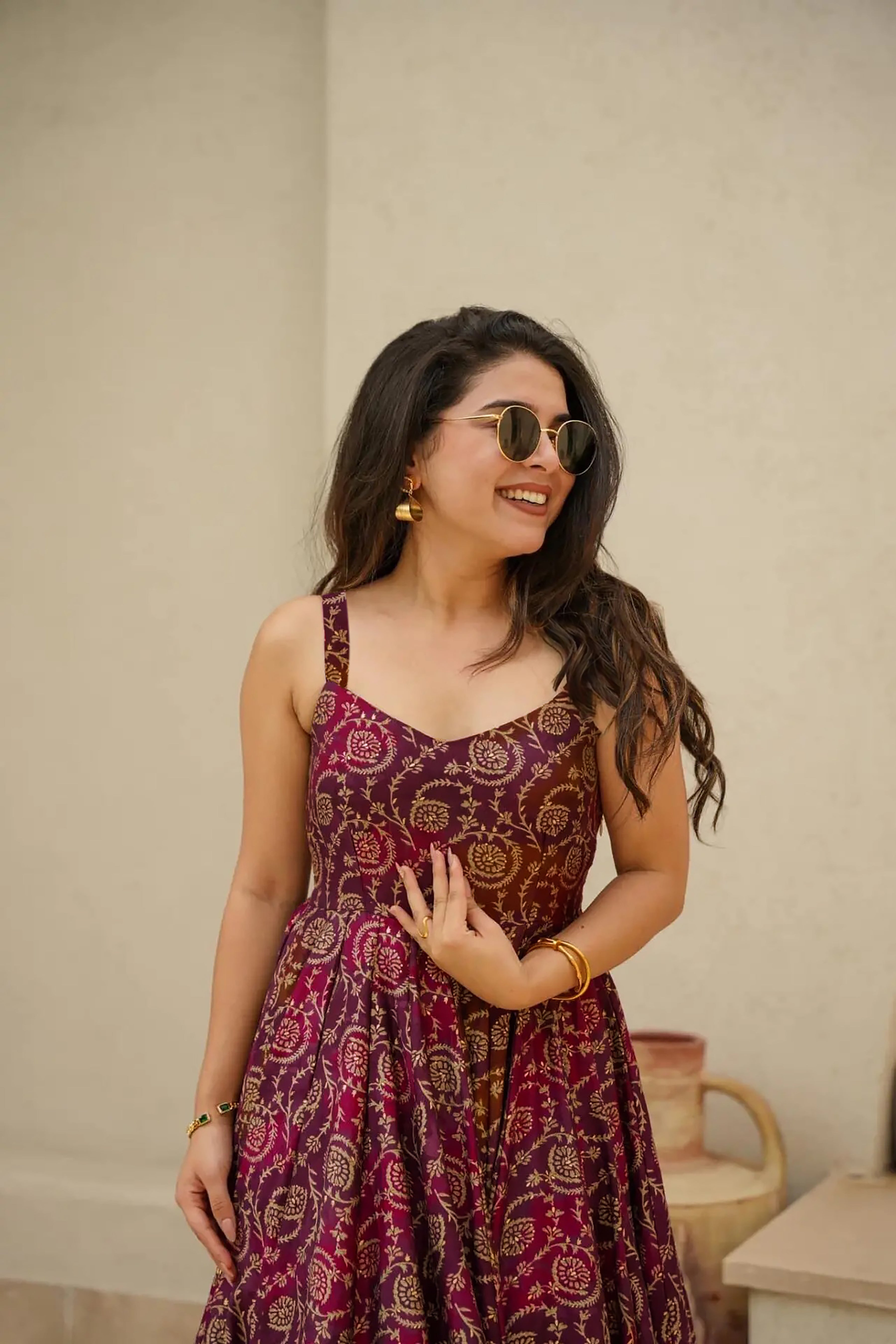 Sonakshi Women's Purple Rayon Digital Print Full Round Flair Anarkali Gown Set - Distacart