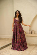 Sonakshi Women's Purple Rayon Digital Print Full Round Flair Anarkali Gown Set - Distacart