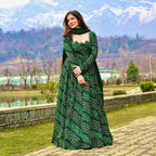 Sonakshi Women's Green Rayon Digital Print Full Round Flair Anarkali Gown Set With Dupatta - Distacart