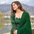 Sonakshi Women's Green Rayon Digital Print Full Round Flair Anarkali Gown Set With Dupatta - Distacart