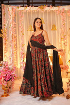 Sonakshi Women's Red Rayon Digital Print Full Round Flair Anarkali Gown Set With Dupatta - Distacart