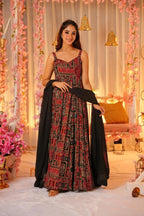 Sonakshi Women's Red Rayon Digital Print Full Round Flair Anarkali Gown Set With Dupatta - Distacart