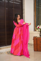 Sonakshi Women's Red Rayon Digital Print Full Round Flair Anarkali Gown Set With Dupatta - Distacart