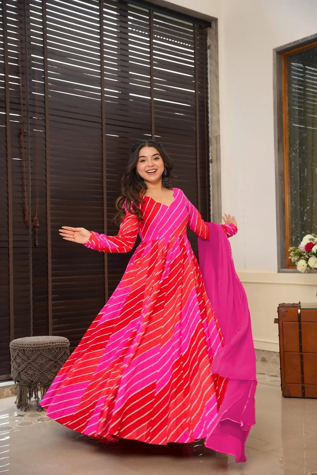 Sonakshi Women's Red Rayon Digital Print Full Round Flair Anarkali Gown Set With Dupatta - Distacart