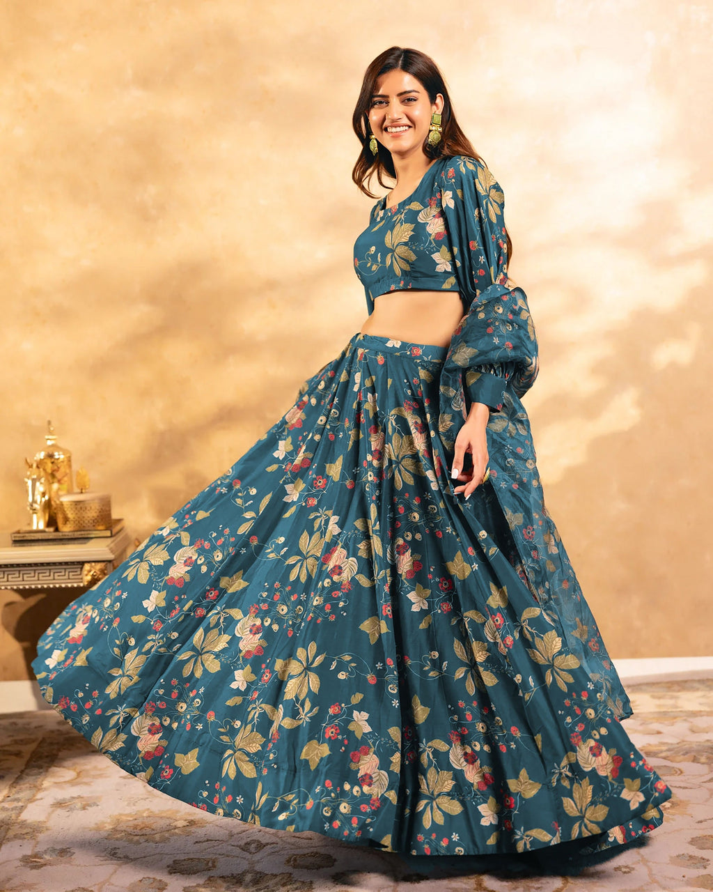 Sonakshi Women's Grey Air Tex Chinon Digital Printed Lehenga Choli With Dupatta - Distacart