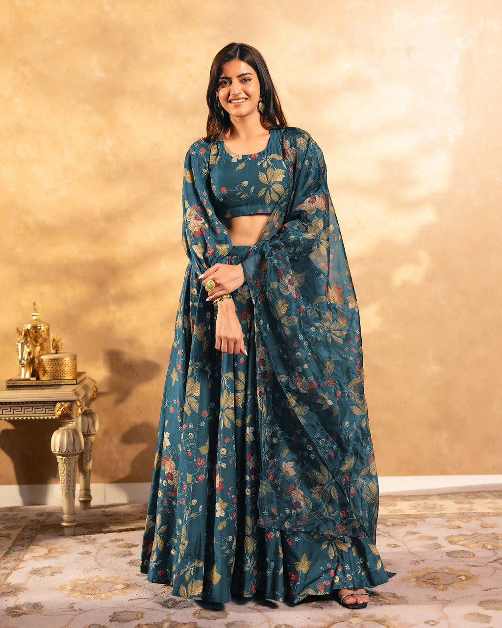 Sonakshi Women's Grey Air Tex Chinon Digital Printed Lehenga Choli With Dupatta - Distacart