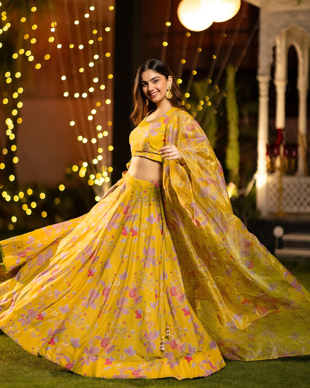 Sonakshi Women's Yellow Air Tex Chinon Digital Printed Lehenga Choli With Dupatta - Distacart