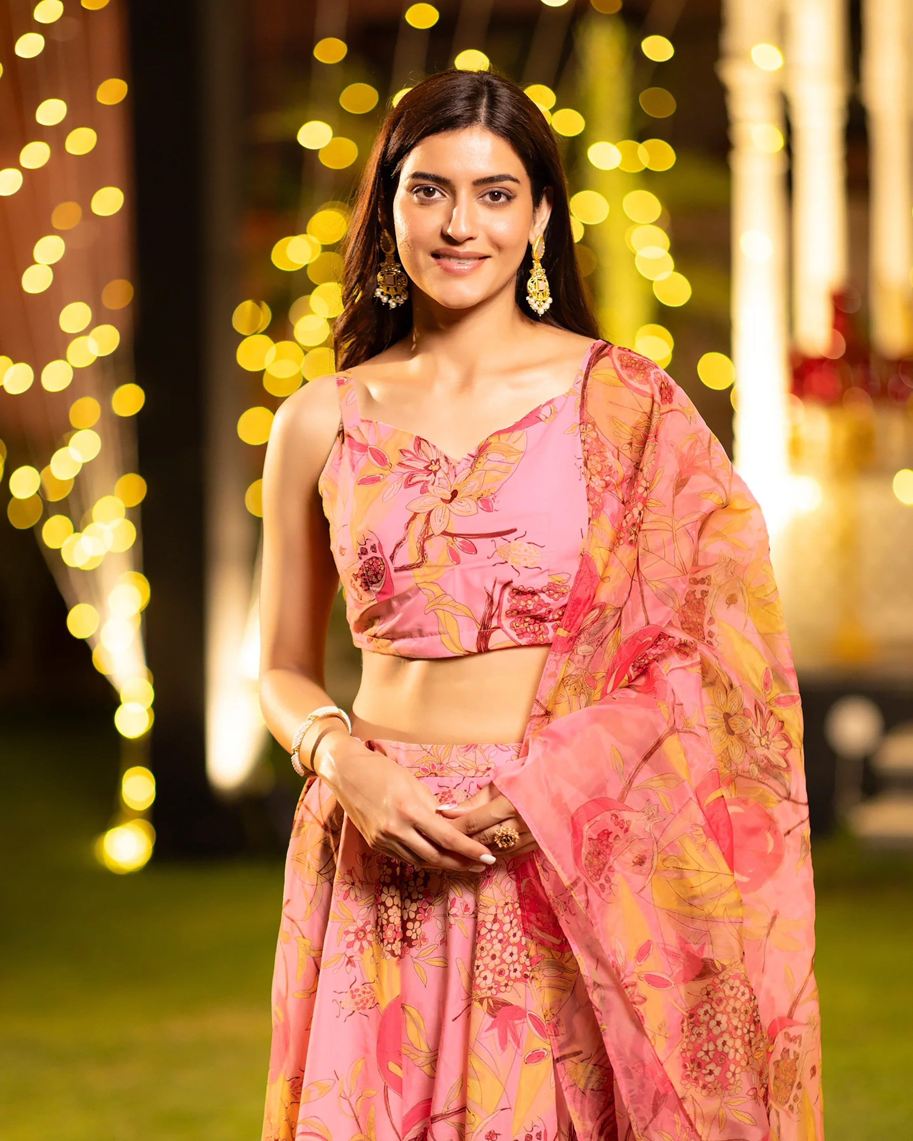 Sonakshi Women's Pink Air Tex Chinon Digital Printed Lehenga Choli With Dupatta - Distacart