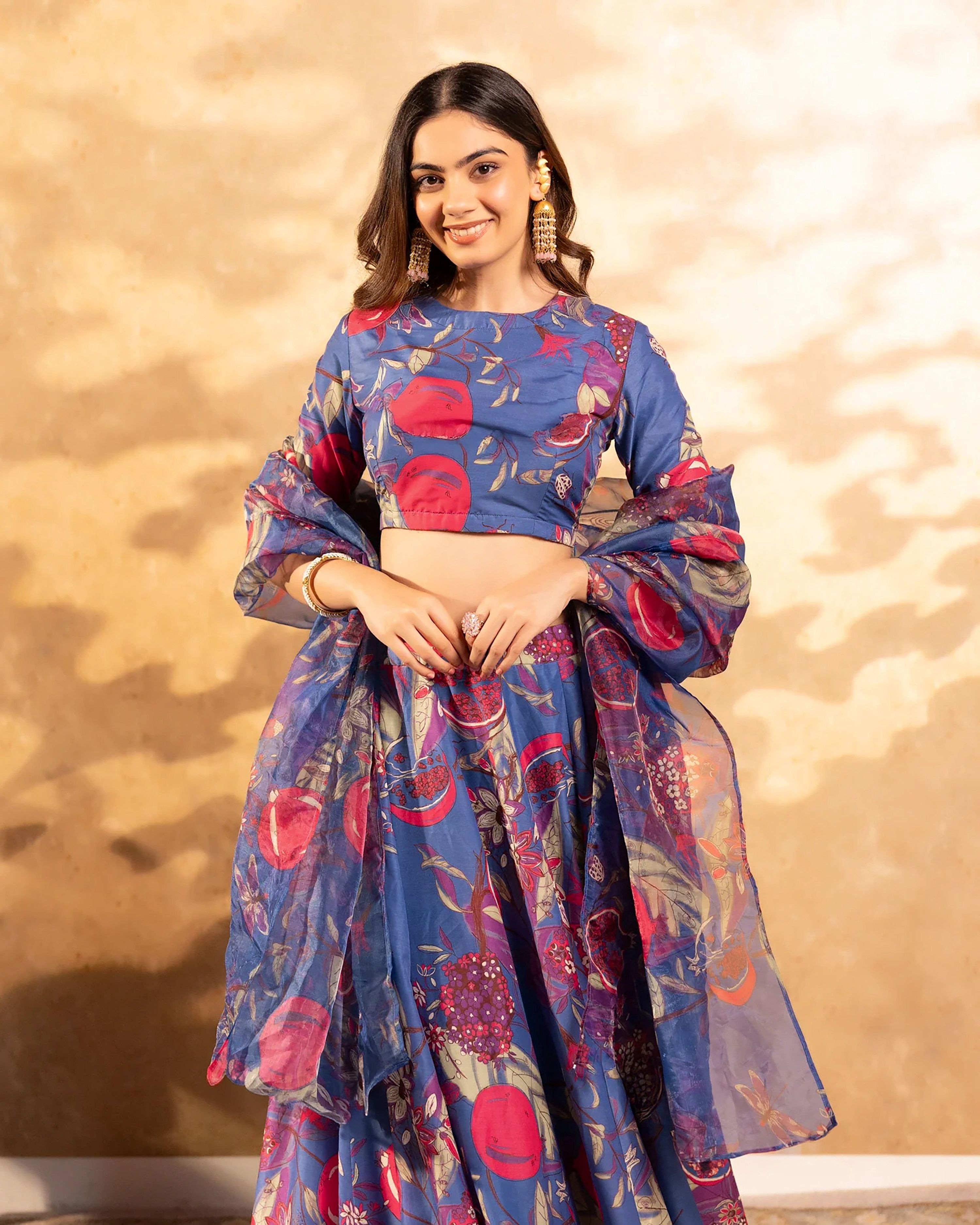 Sonakshi Women's Blue Air Tex Chinon Digital Printed Lehenga Choli With Dupatta - Distacart